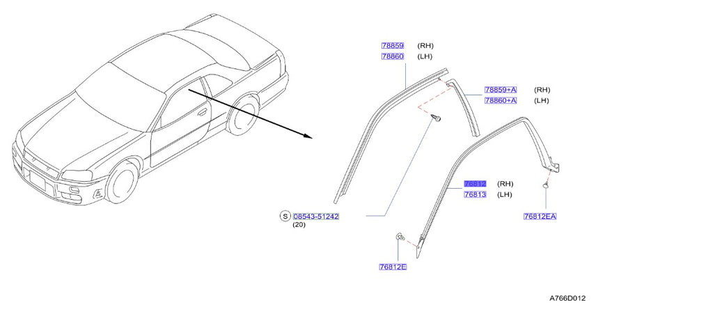 R34 Upper Glass/Door Weatherstrip Kit