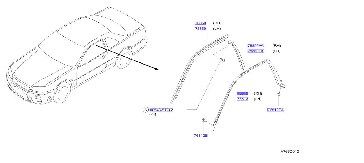 R34 Upper Glass/Door Weatherstrip Kit